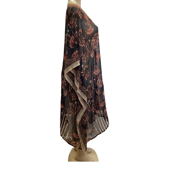 V-Neck Crystal Embellished Sheer Boho Kaftan Dress One Size Fits Most New - Picture 3 of 9